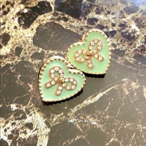 Heart earring studs with bow embellishments